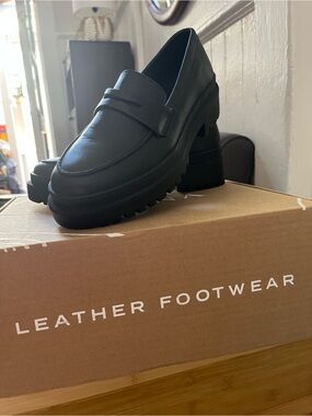 NWT Portland Leather Goods/Patina Zoe Chunky Loafer - Black Nubuck Leather
